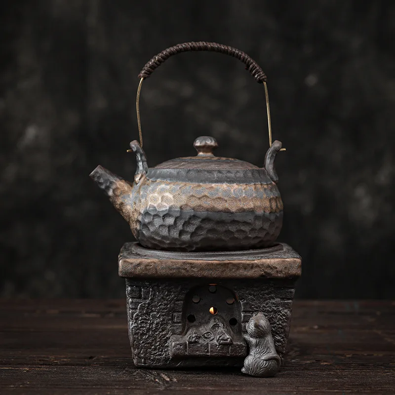 

Чайная горелка и чайник из грубой керамики в стиле ретро, японский керамический подсвечник, нагревательная основа, китайский позолоченный Железный глазурь, семейный чайный набор