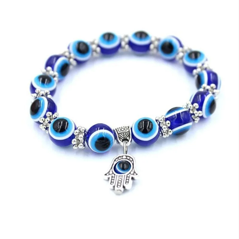 

Blue Evil Eye Bracelet Fatima Turkey Hand Thousand Eyes Wishing Handmade Ladies Bead Bracelet Elastic Bracelet Jewelry Wholesale