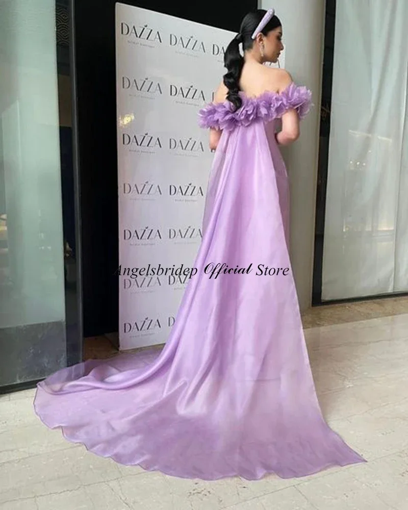 

Angelsbridep Lilac Elegantes Mermaid Straplss Vestidos Para Mujer Evening Dresses 3D Flowers With Long Cape Robes De Soirée