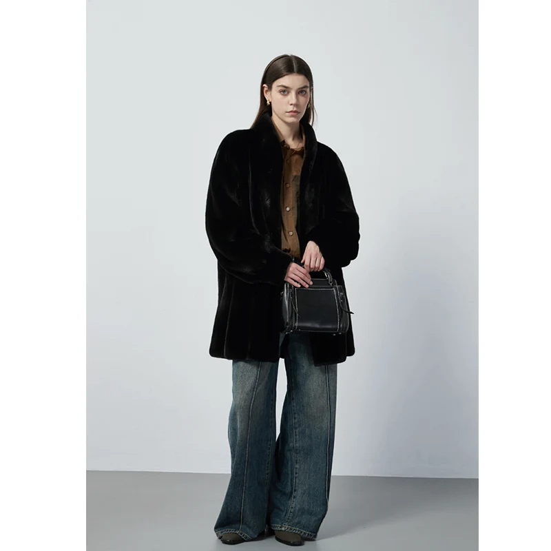 Casual Par Imported Mink Velvet Mink coat Women Whole Stand Collar Slimming Mid-Length Young Fur Outerwear New