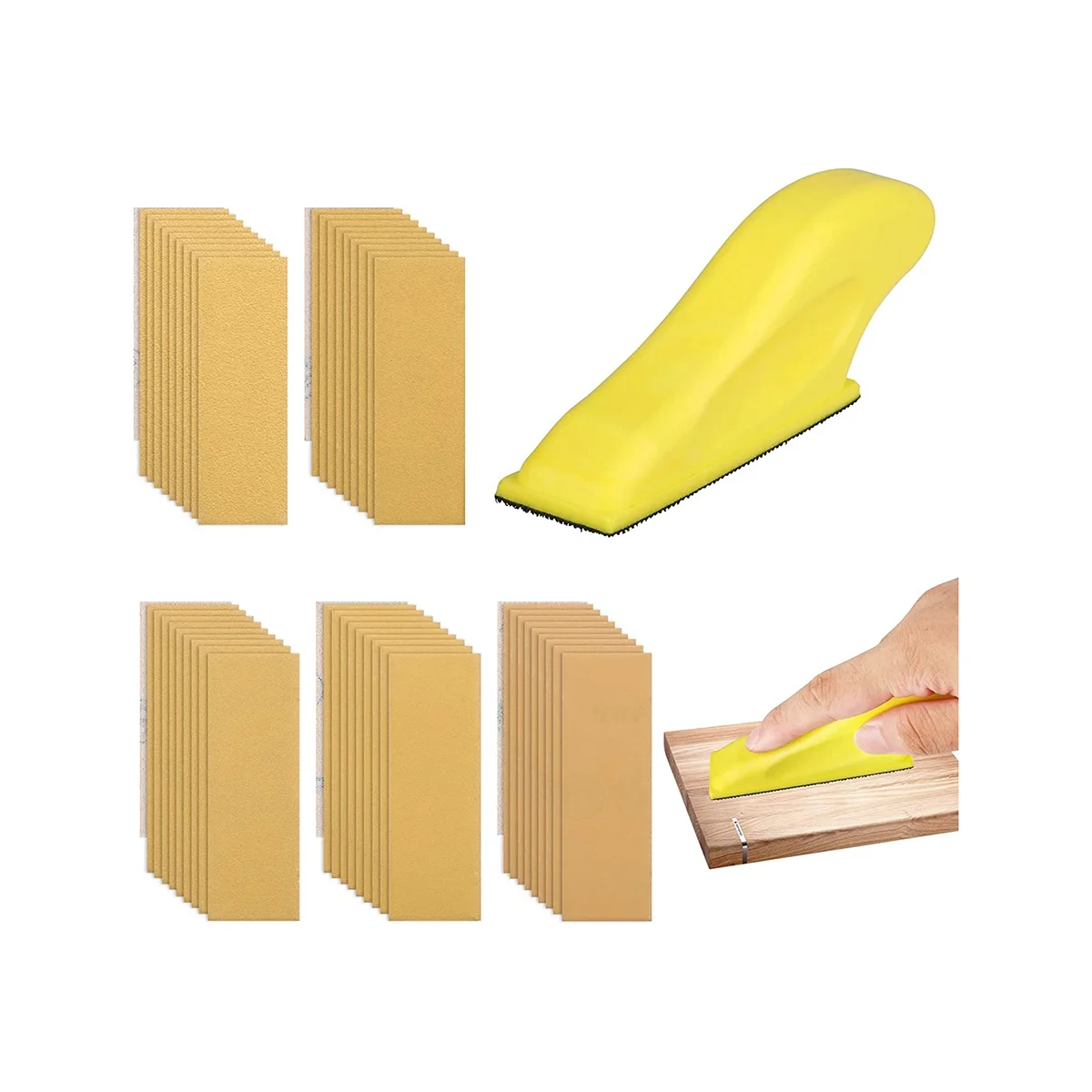 

Kit for Detail Sanding, Mini Handle Sanding Tool & 50Pcs Sandpaper-Grit 80 120 150 220 400, for Small Project DIY