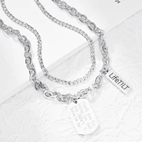 punk silver color thick chain pendant necklaces for men women bohemian metal multi layer necklace jewelry gift high quality
