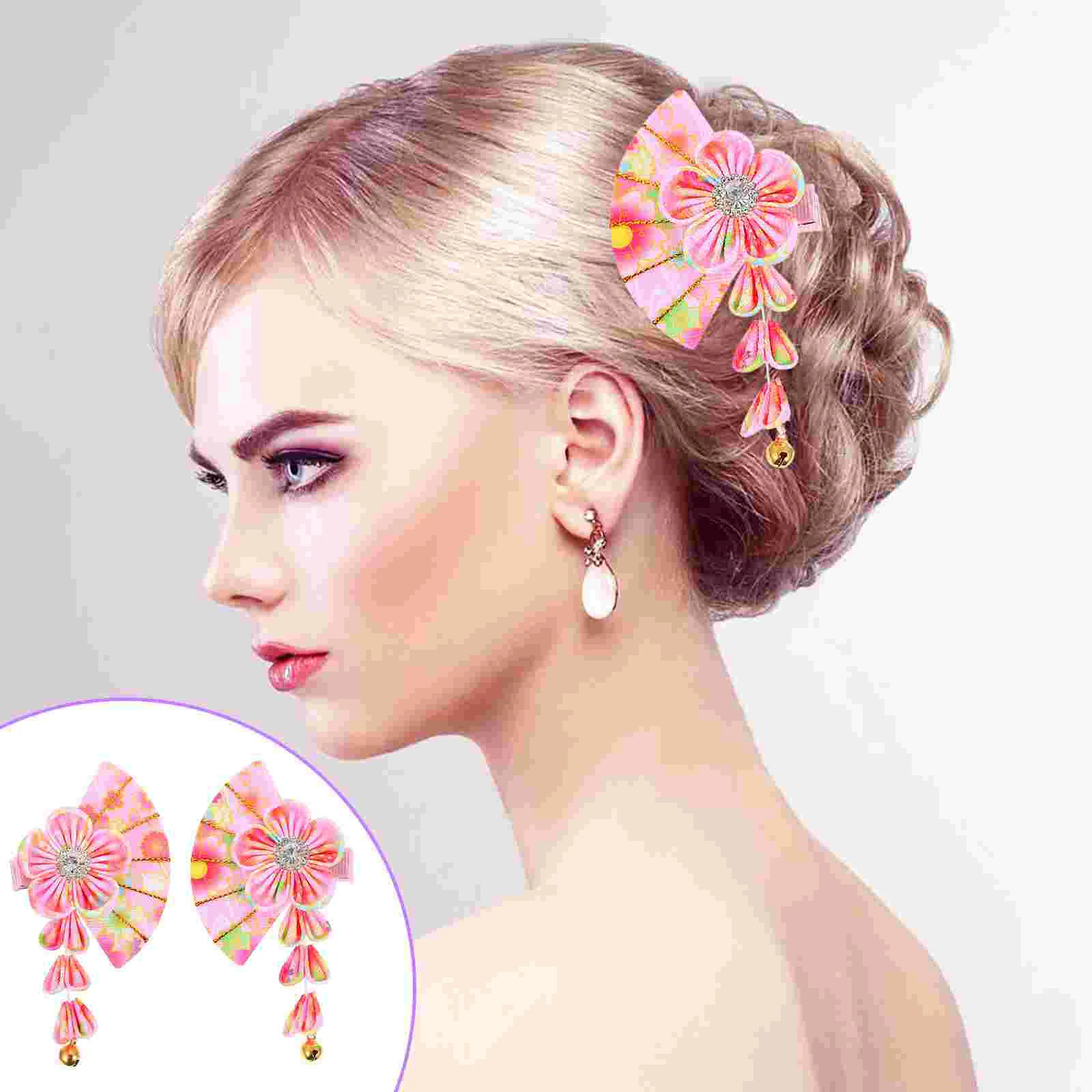 

1 Pair Women Hairpin Fine Useful Girl Hairpin With Bell Fan Flower Hairpins Decorative Hair Clip