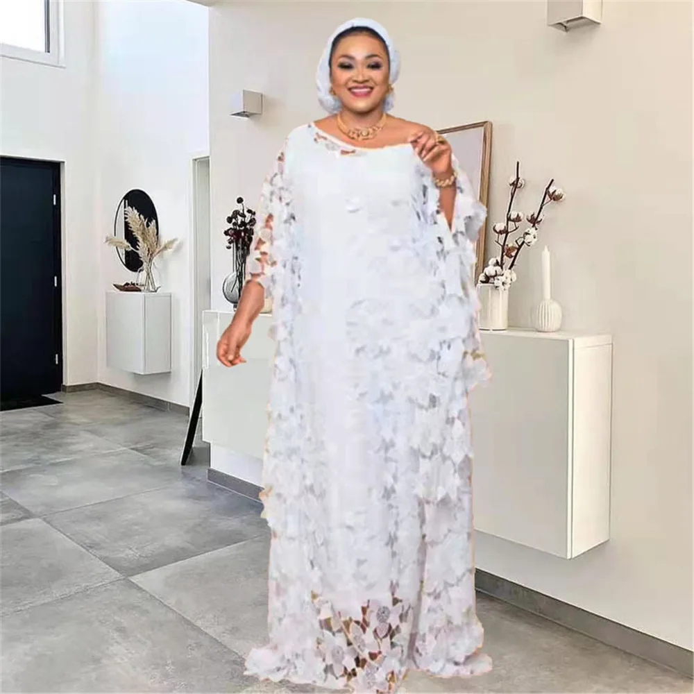 

Women's African Long Dress Heavy Industry Water Soluble Lace Loose Robes Europe Party Dresses Autumn Spring New 2022 Female