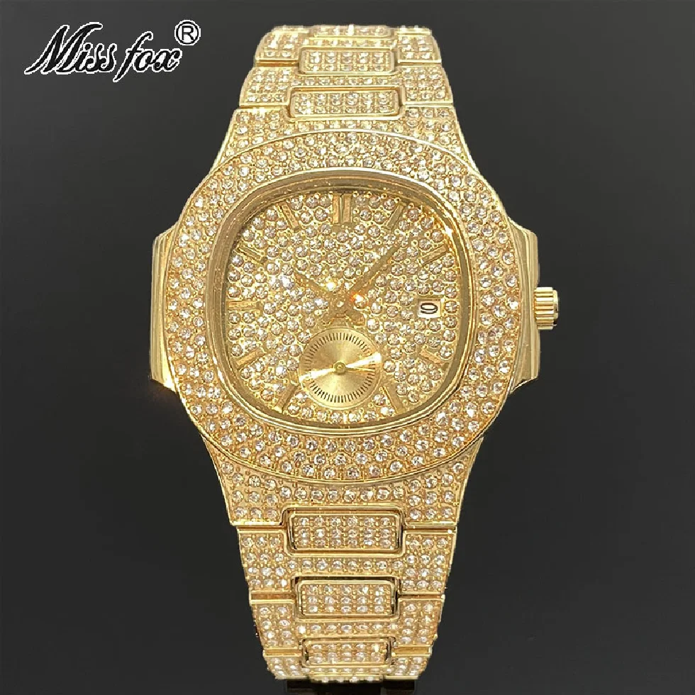 

MISSFOX Fashion Mens Quartz WristWatch Luxury Iced Out Waterproof Watch Male Stainless Steel Automatic Date Clocks Free Shipping