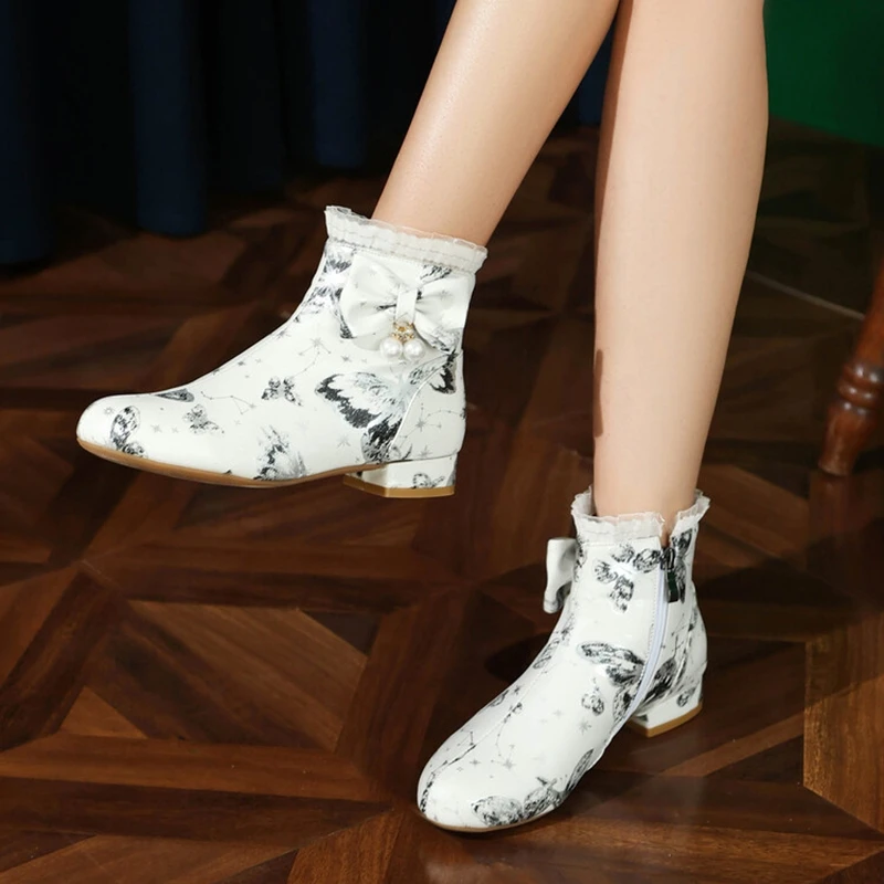 SIMLOVEYO традиционный дизайн вышитые ботильоны круглый носок бант 2 5 см блочный