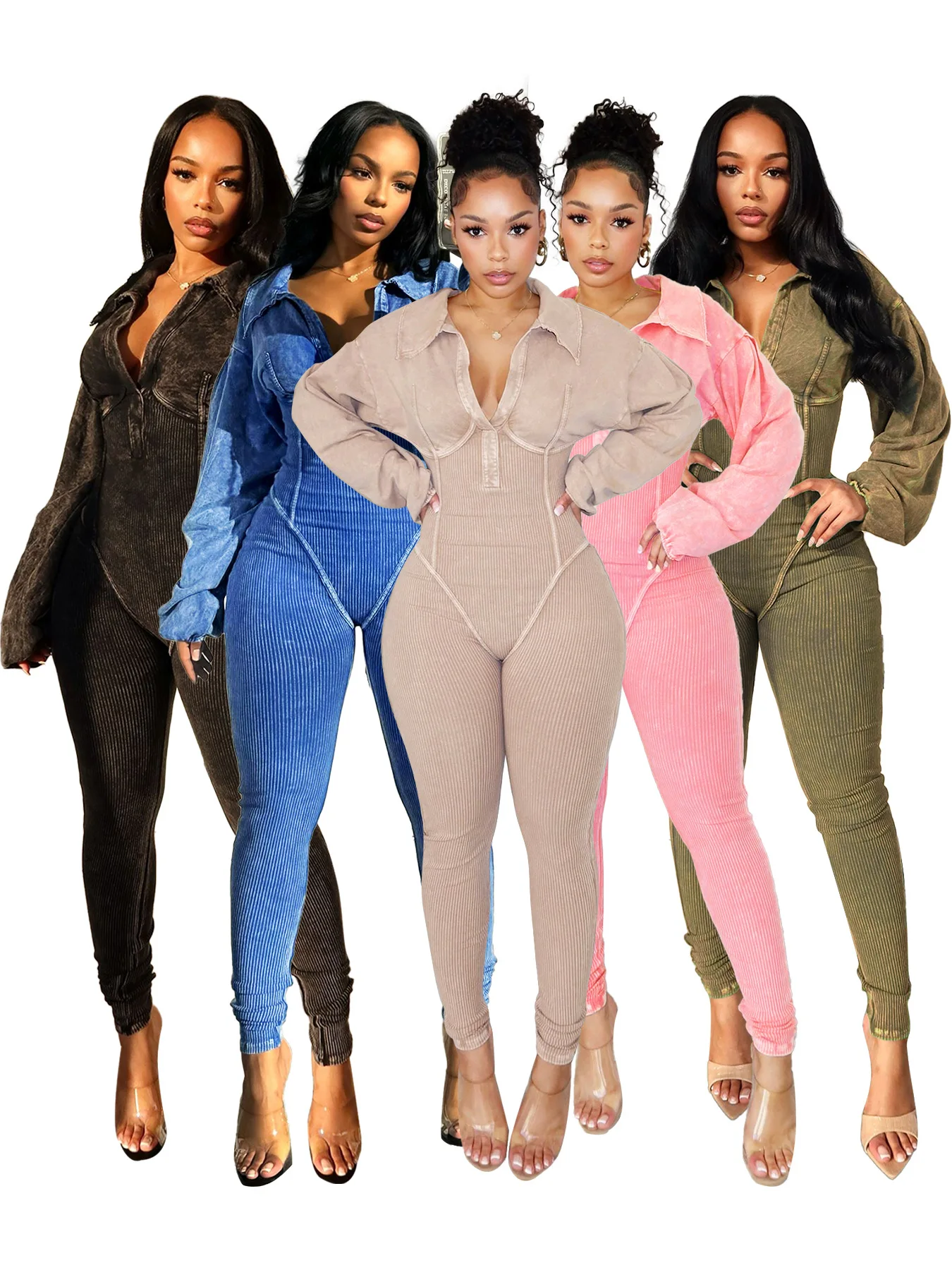 PYMQR винтажный сексуальный глубокий v-образный вырез в рубчик с длинными рукавами