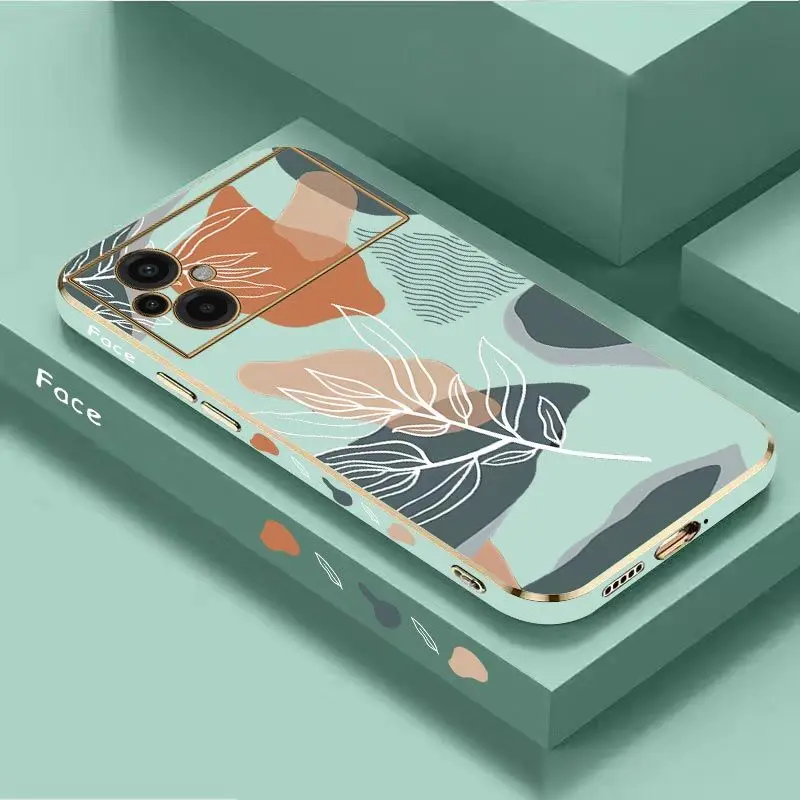 Wavy Leaves Luxury Plating Phone Case For Xiaomi Poco M5 M4 Pro F4  X4 GT F4 GT X4F3 X3 M3 X3 NFC X2 X3 Pro C40 Cover