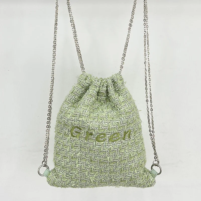 

Korean Fashion Backpack For Women Luxury Designer Shoulder Bags 2023 New In Woolen Material Chain Drawstring Embroidered Letters