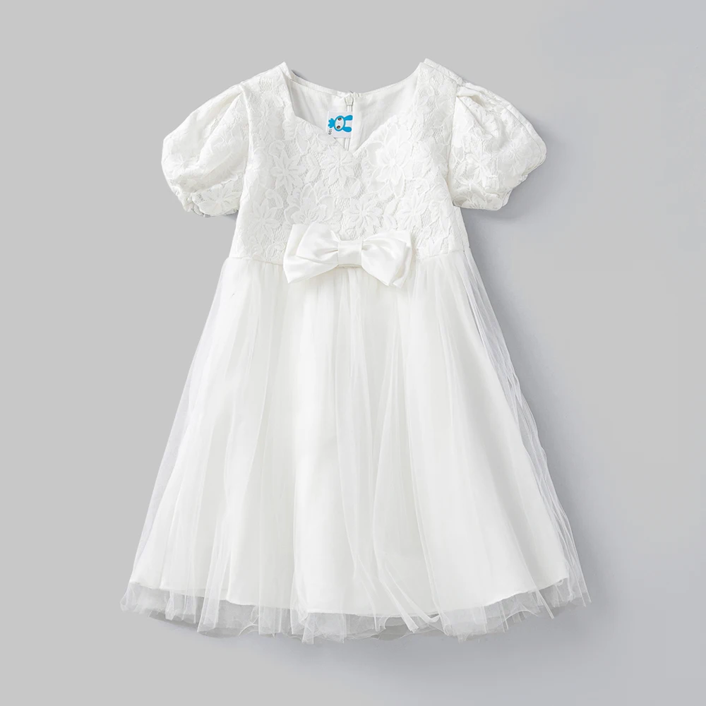 

Girls Summer White Mesh Dress 2022 New Children Patchwork Clothing Cute Bow Kids V-neck Princess Dresses, #6856