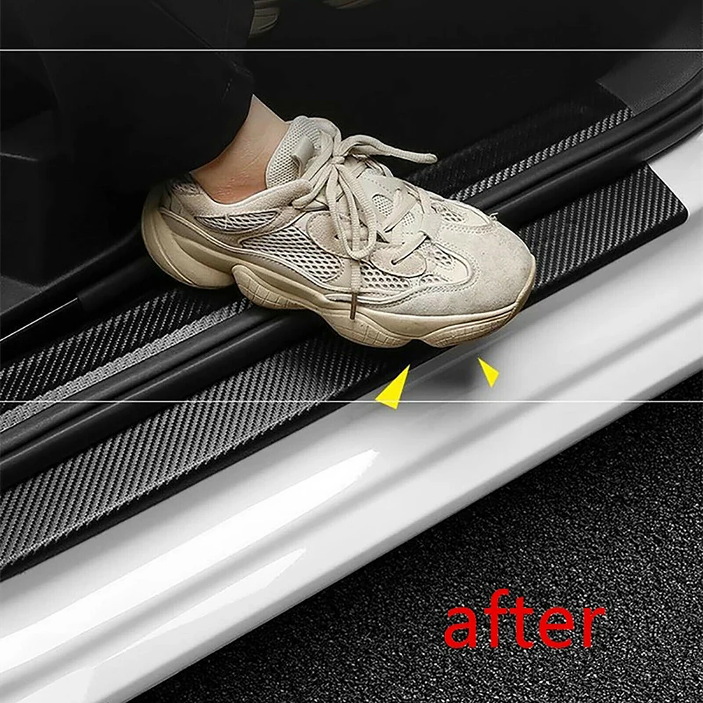 

1x Car Door Sill Protector Edge Sticker 3D Carbon Fiber Rubber DIY Strip Black Flexible Removable 5CM*300CM Exterior Accessories