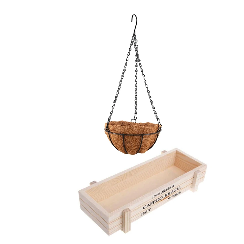 

Горшок для растений, винтажный деревянный садовый цветок, суккулент, 1 шт., белый с черной подвесной корзиной, 8 дюймов