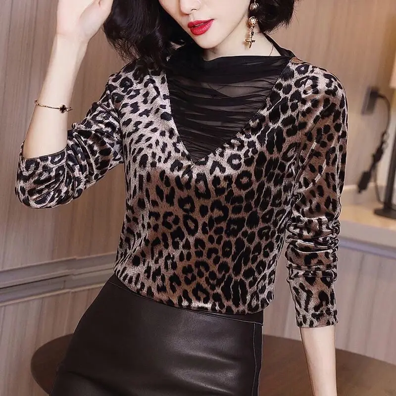 

Модные газовые леопардовые блузки с принтом, женская одежда, осень 2023, свободные элегантные пуловеры в горошек, офисные женские рубашки