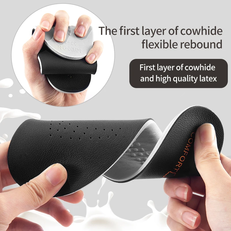 Sport Orthopedic Insoles for Feet PU Cowhid Shoes Pad Supe Soft Elasit Breathable Running Sneakers Cushion for Men Women Shoes