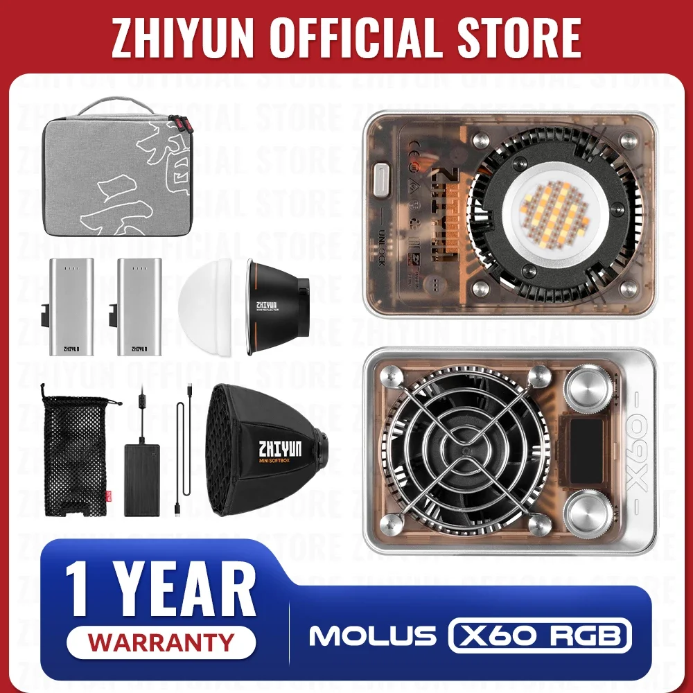 Фото Портативный COB-видеосвет ZHIYUN Molus X60 RGB Pro 60W с двумя рукоятками, управлением через приложение, CRI 95, TLCI 98, 15 сценами, USB-C №1