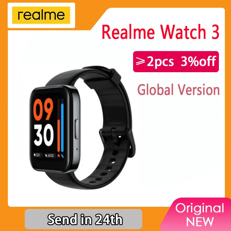 

Умные часы глобальная версия Realme 3, большой экран 1,8 дюйма, аккумулятор 340 мАч, пульсометр, измерение уровня кислорода в крови, IP68, Bluetooth