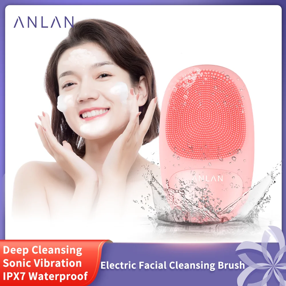 ANLAN Waterproof Electric Facial Cleansing Brush Silicone Facial Cleaning Brushes Vibration Massage Face Cleaner Skincare Tools