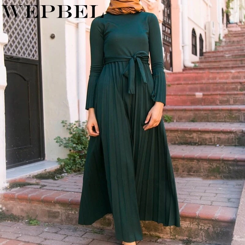 Женское облегающее платье WEPBEL, облегающее платье Абая с высокой талией, с длинным рукавом, для арабских женщин, модная Исламская одежда