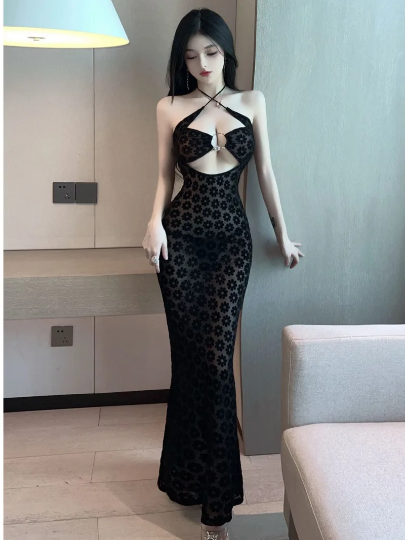 

Женское летнее длинное платье с открытой спиной, облегающее Привлекательное платье с открытой спиной и поясом, O5JF, новинка 2023