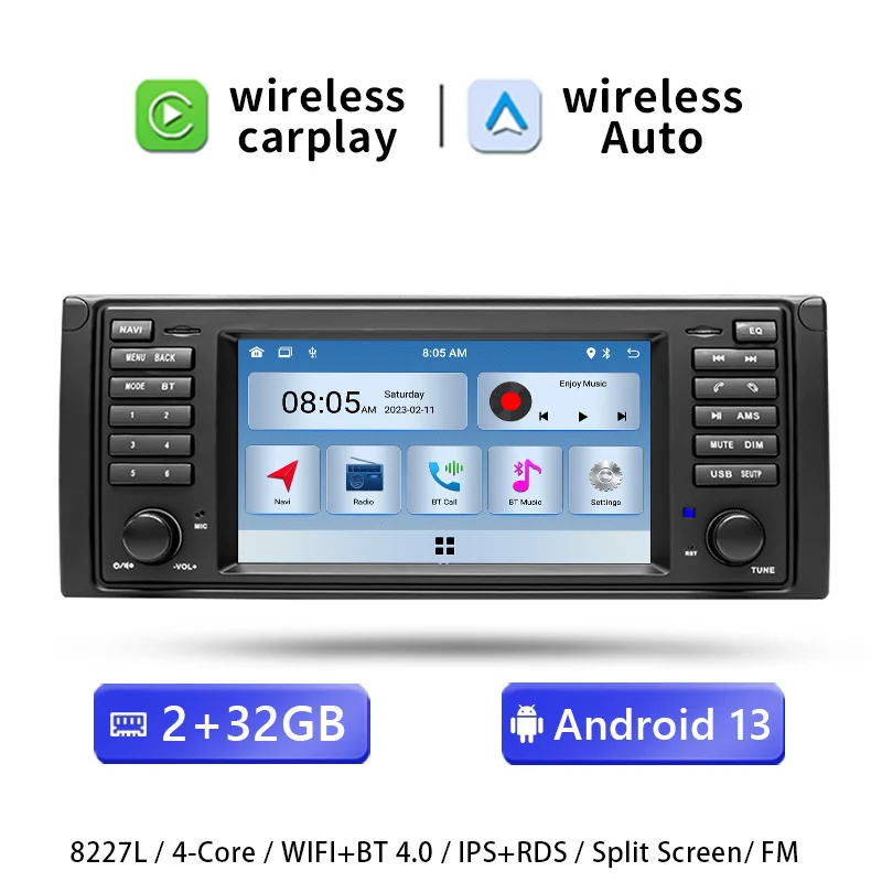 

Беспроводное авторадио Carplay Android 14 для BMW X5 11 E53 E39 M5 1996-2003 Мультимедийная стереосистема GPS-навигация Аудио головное устройство 4 ГБ