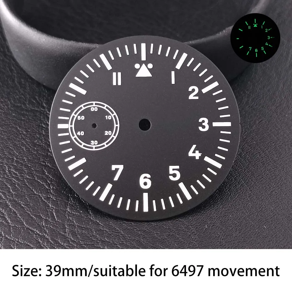 

39mm sterile Black White Blue Green Watch Dial Green Luminous Fit eta 6497 Sea gull st36 movement Watch Parts