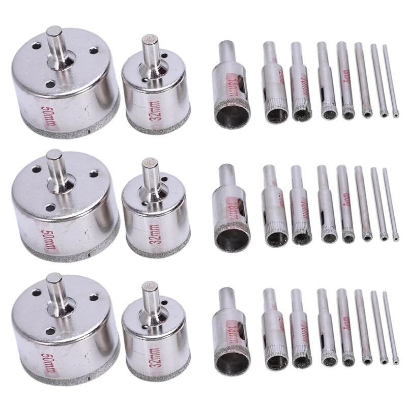 

Алмазная пила для отверстий, набор из 30 насадок 3-50 мм, для резки плитки, керамики, мрамора, стекла