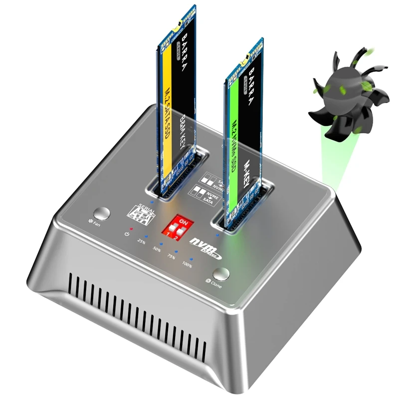 

M.2 NVME/NGFF Duplicator, NVME/-SATA M.2 SSD Docking Station Dual-Bay Offline Cloner for M2 SSD Hard Drives Enclosure