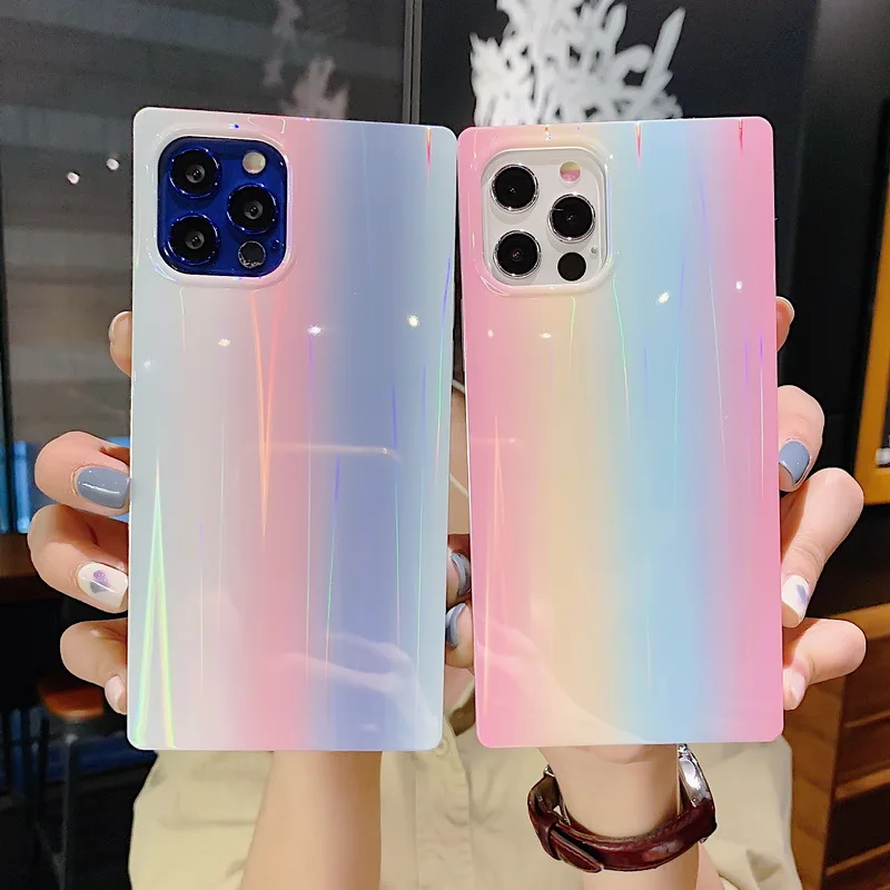 

Suitable for IPhone 12 Gradient Rainbow Mobile Phone Case 11PRO IPhone 12Mini Square 13 Protective Case