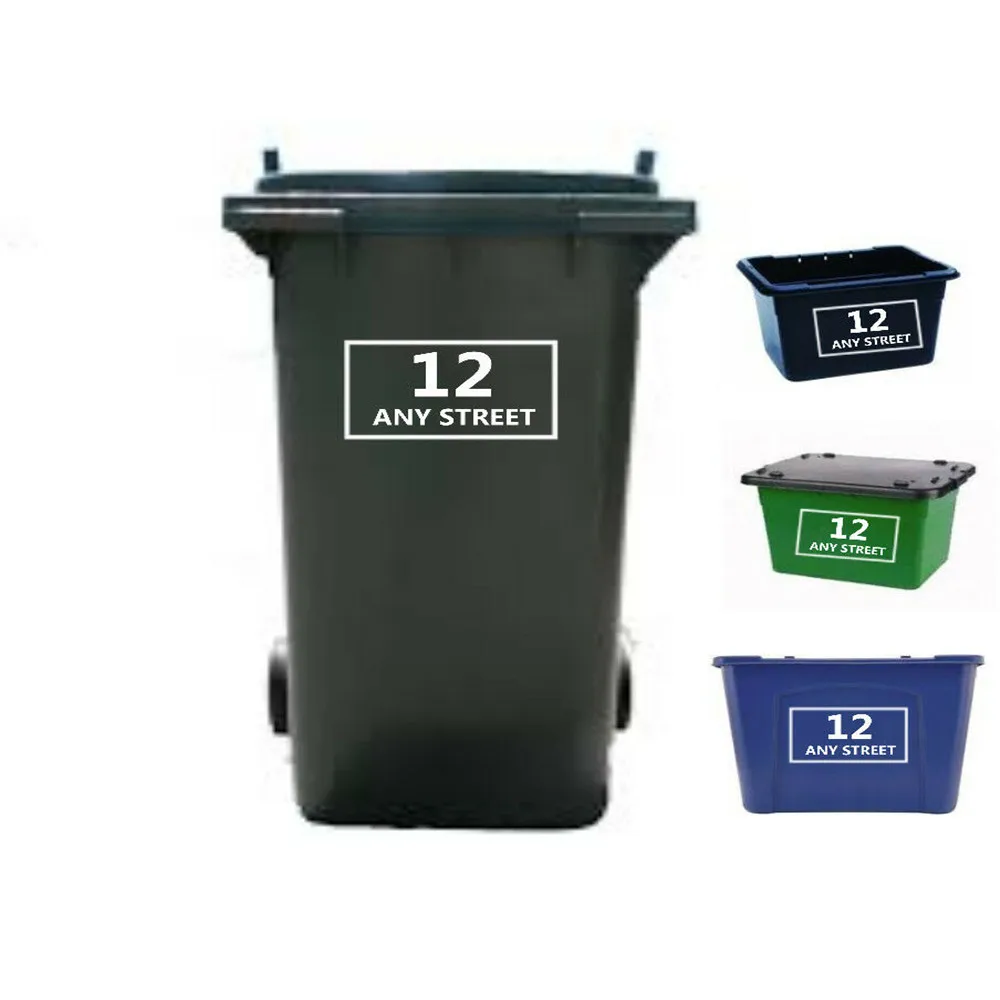 

Wheelie Bin Stickers x4 Recycling Box Stickers Customized Made Number House Name