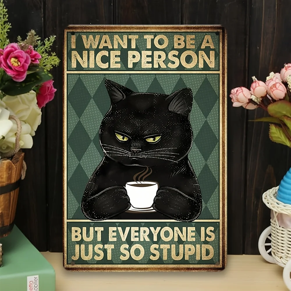 

Металлическая вывеска с котом