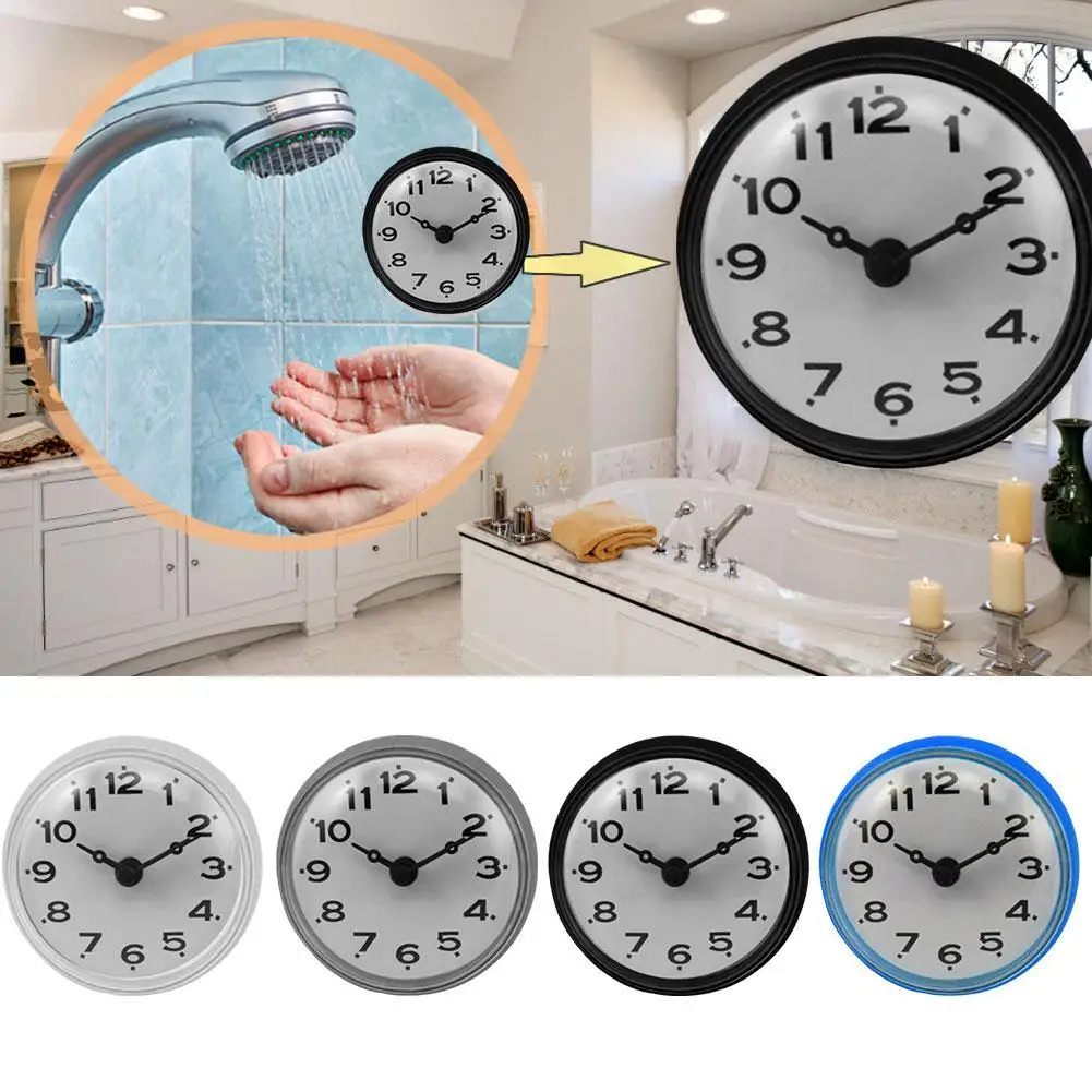 Mini Sucker Wall Clock Bathroom Anti-Fog Waterproof DIY Digi