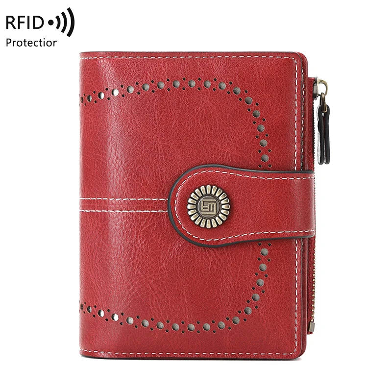 RFID Brand Hollow Women Wallet Leather Short Clutch Female Large Capacity Zipper Purse Money Bag Coin Purse Card Holder Carteira