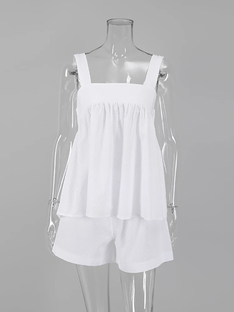 Restve Casual Pajamas Womens Cotton 2 Piece Set White Tank Top Sleeveless Loose Female Home Suits With Shorts Solid Autumn 2022