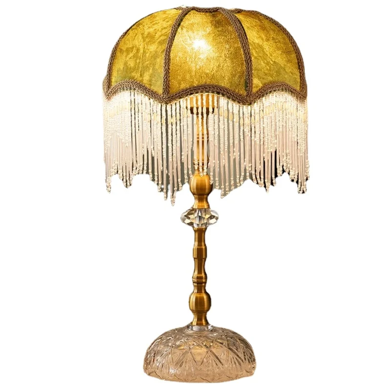 

Green Led Desk Lamp Living Rroom French Retro Floating Magnetic Lamp Shade INS Tassel Vintage Table Lighting For A Bedroom Gifts