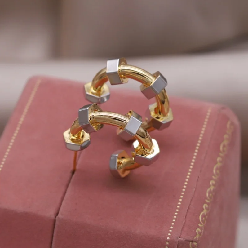 2024 корейский новый дизайн модные ювелирные изделия двухцветные металлические