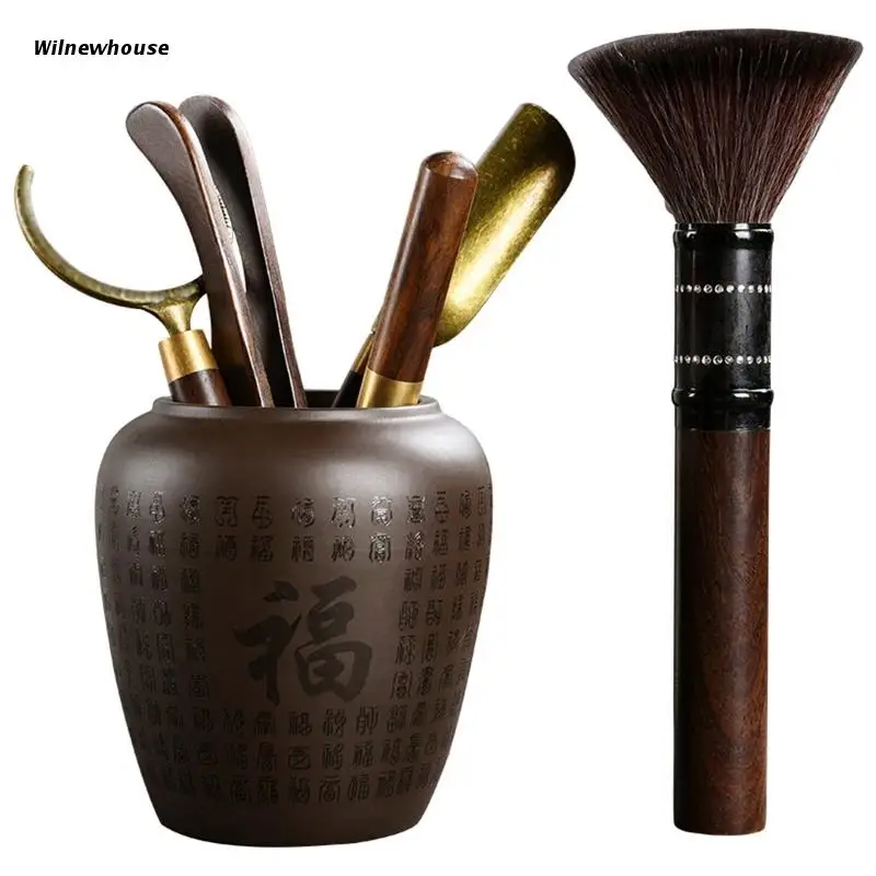 

F63A 5pcs Sandalwood Cleaning Tea Brush Fork Spoon Clip Table Cup Plate Cleaner Kettle Cleaning Tool Pot Pen Tea Ceremony