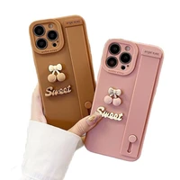 3d cherry wrist band holder stand bracket soft case for iphone 13 11 12mini pro max cover for iphone xr x xs 7 8 plus se2020