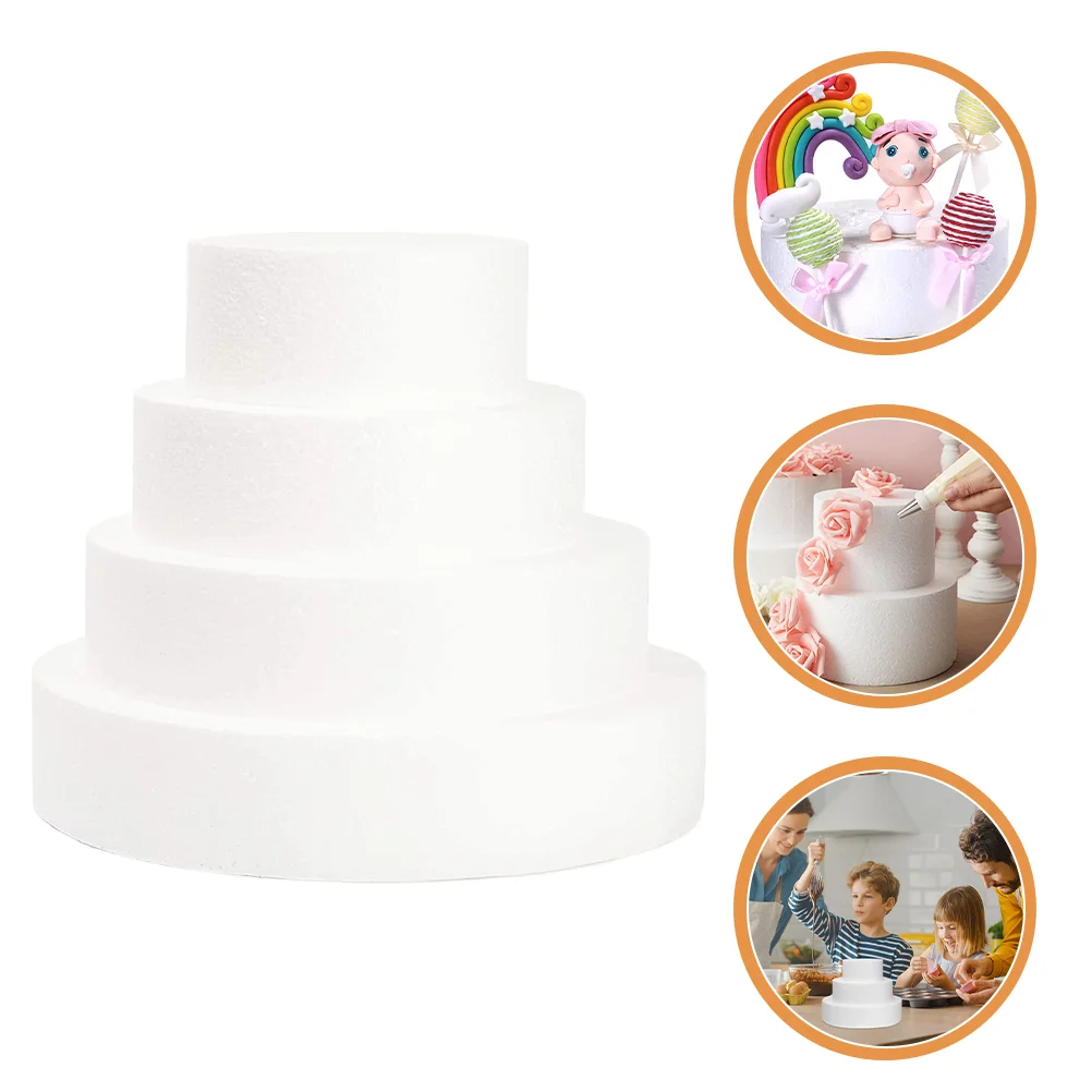 

4 Pcs Cake Dummies Dummy Display Foam Tiers Chocolate Polystyrene Circles Cakes Round Foams Decorating The