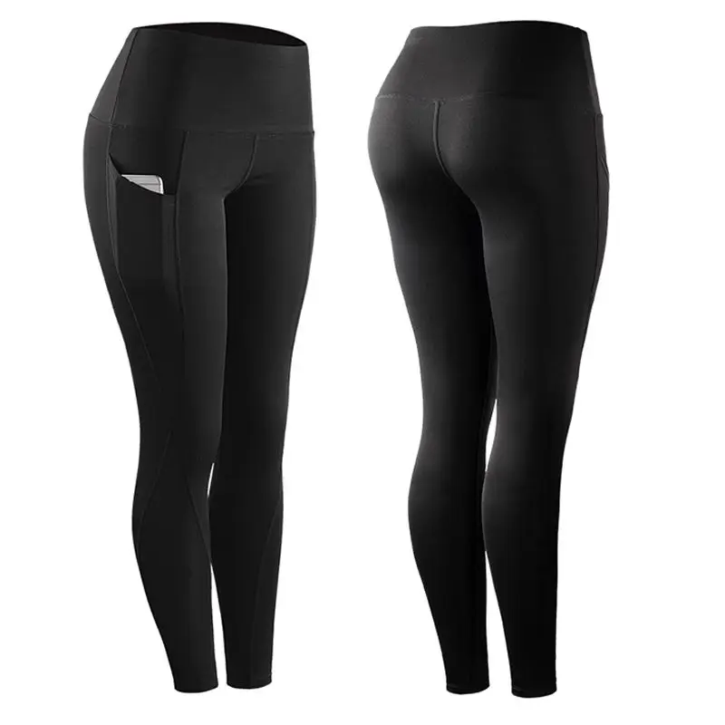 Elastic Leggings Pant With Pocket Women Solid Stretch Compression Sportswear Casual Yoga Jogging Female Stretchy Fitness Pants