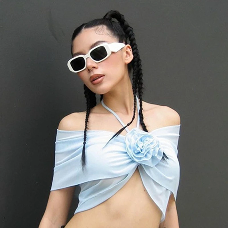 

Y2K Women 3D Floral Shrug Camis Fairy Grunge Mesh Off Shoulder Cover up Tank Top Girl Chic Aesthetic Crop Top Summer Streetwear