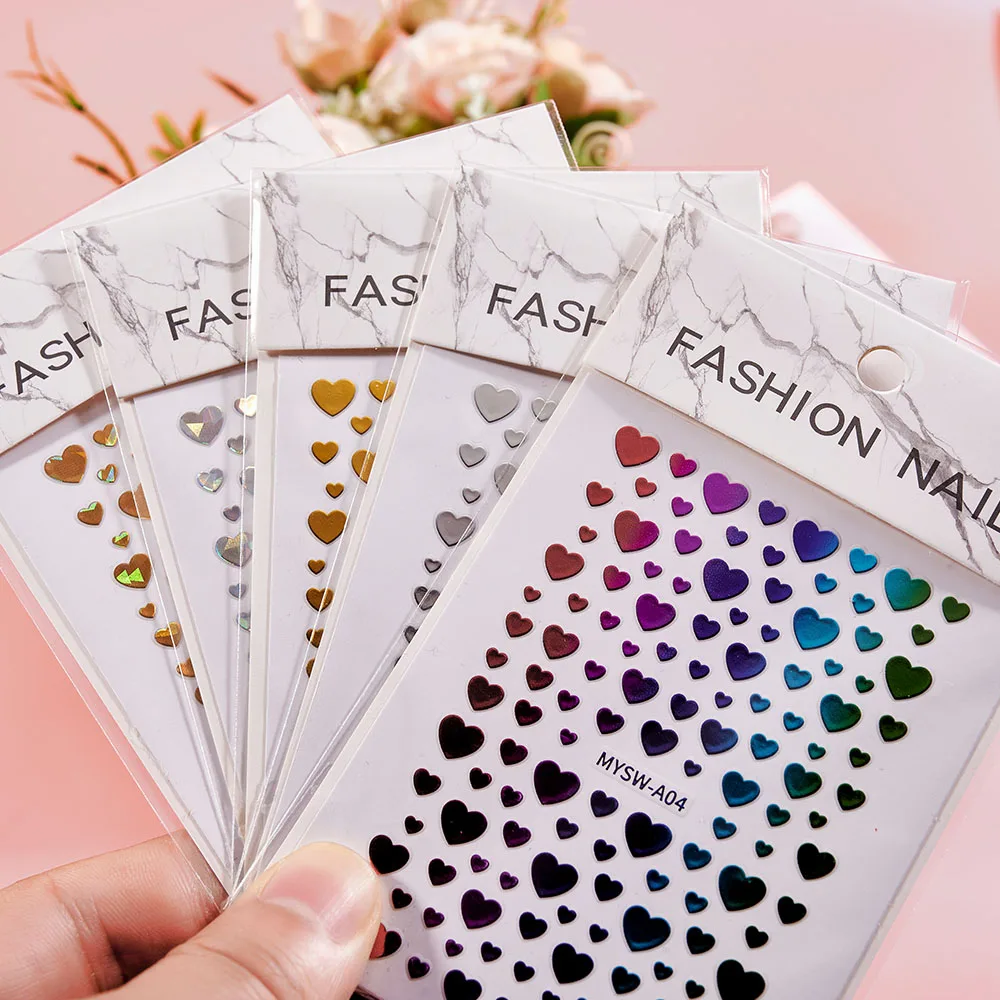 

1pc Love Heart Design 3D Nail Sticker for Valentine's Day Gold/Sliver Love Heart Self-Adhesive Slider Decals Manicure Decoration