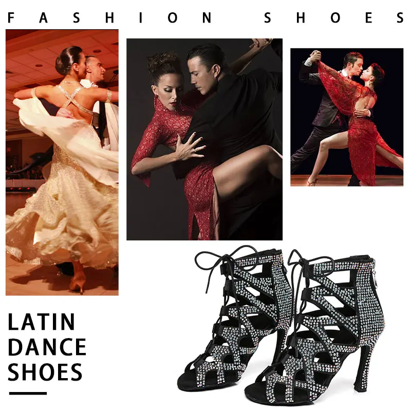 SWDZM Women Dancing Shoes Woman High Top Rhinestones Tango Latin Dance Boots Latin Dance Shoes Ladies Girls Salsa Shoes Indoor