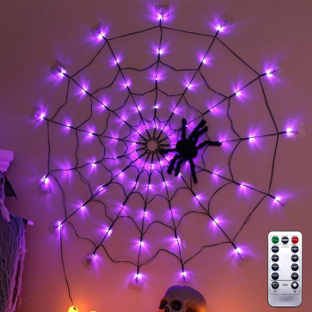 

Halloween Decoration LED Spider Web String Light with Remote Control 8 Modes Net Mesh Spider Lamp Outdoor Indoor Halloween Decor