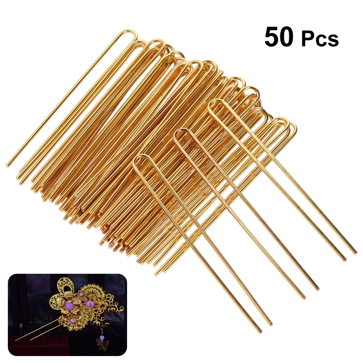 

50pcs Hair Fork Metal U Shape DIY Hair Clip Headwear Hairpins for Lady