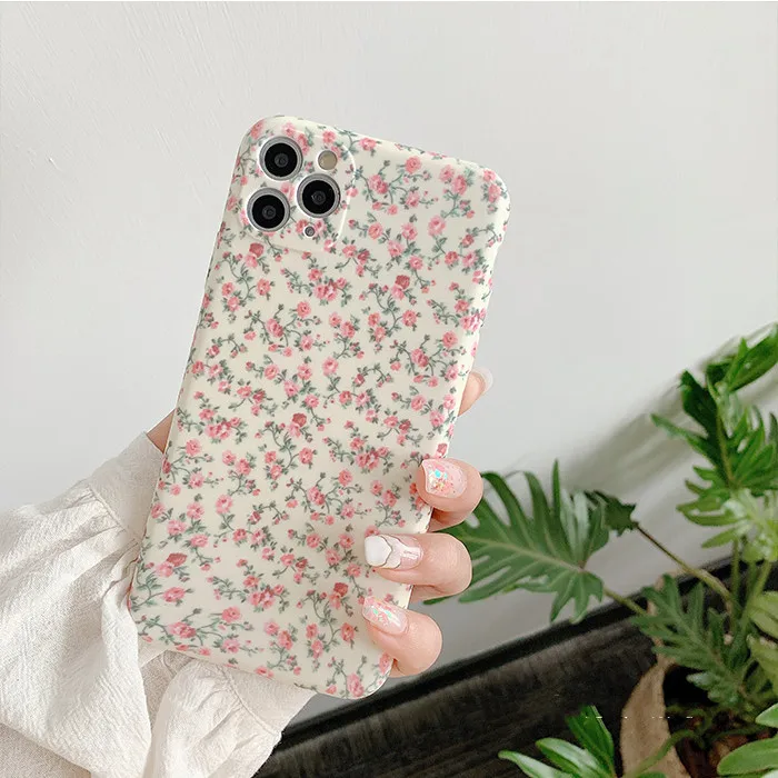 

Korea Style Cute Floral Phone Case for Iphone 12 13 11 Pro Max X XSmax XR 7 8Plus Soft TPU Pink Yellow Matte Flower Back Cover