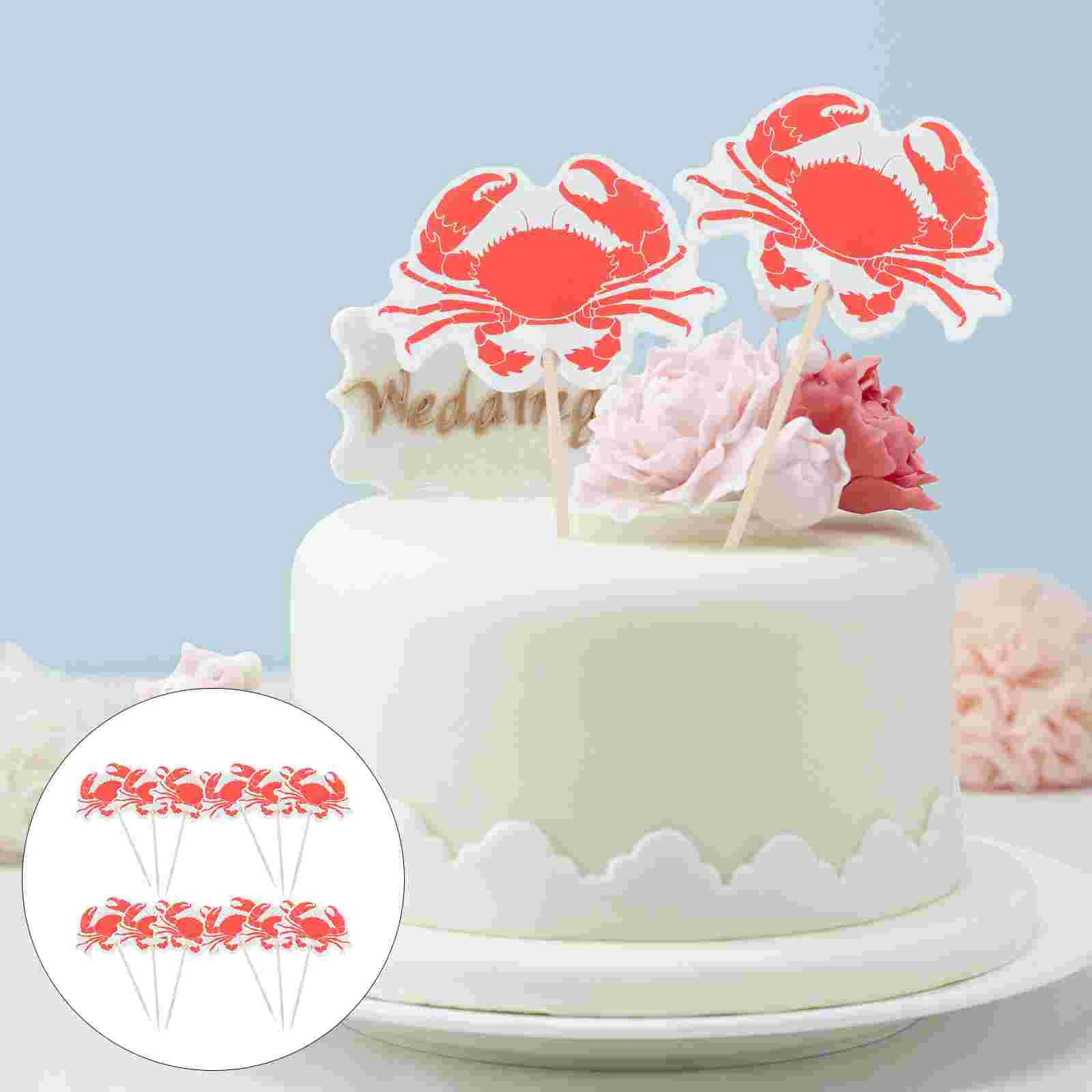 

24pcs Big Red Crab Birthday Cake Topper Fruit Picks Dessert Table Decorative Supplies for Party Festivals