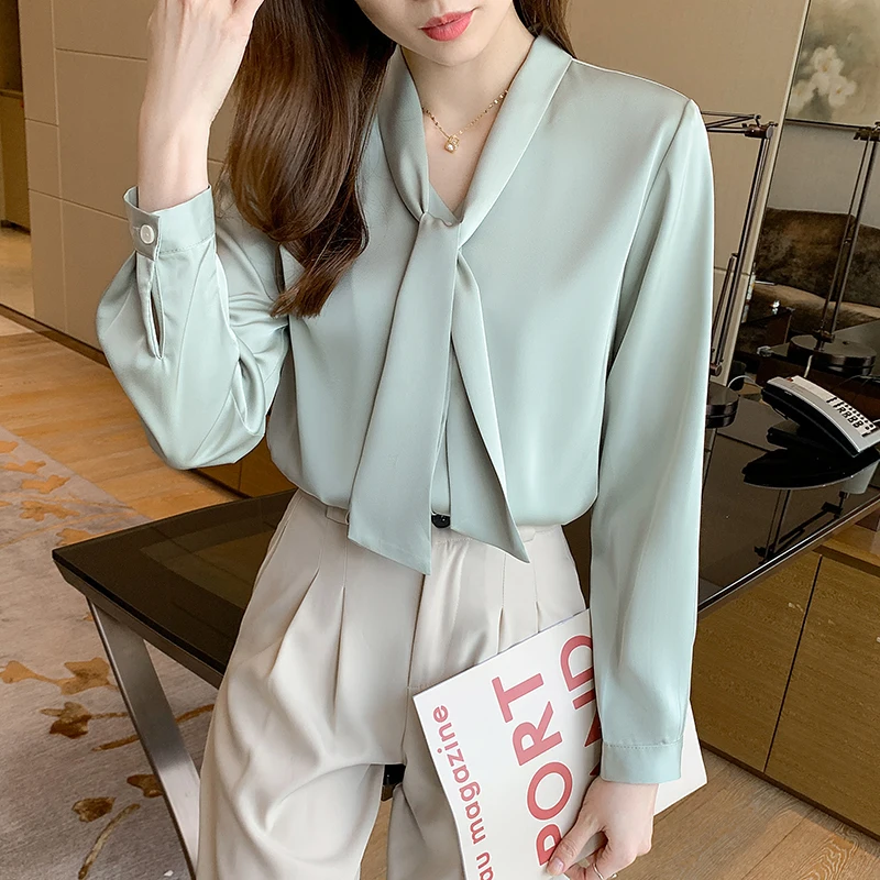 Женская шифоновая блузка с V-образным вырезом длинным рукавом | одежда