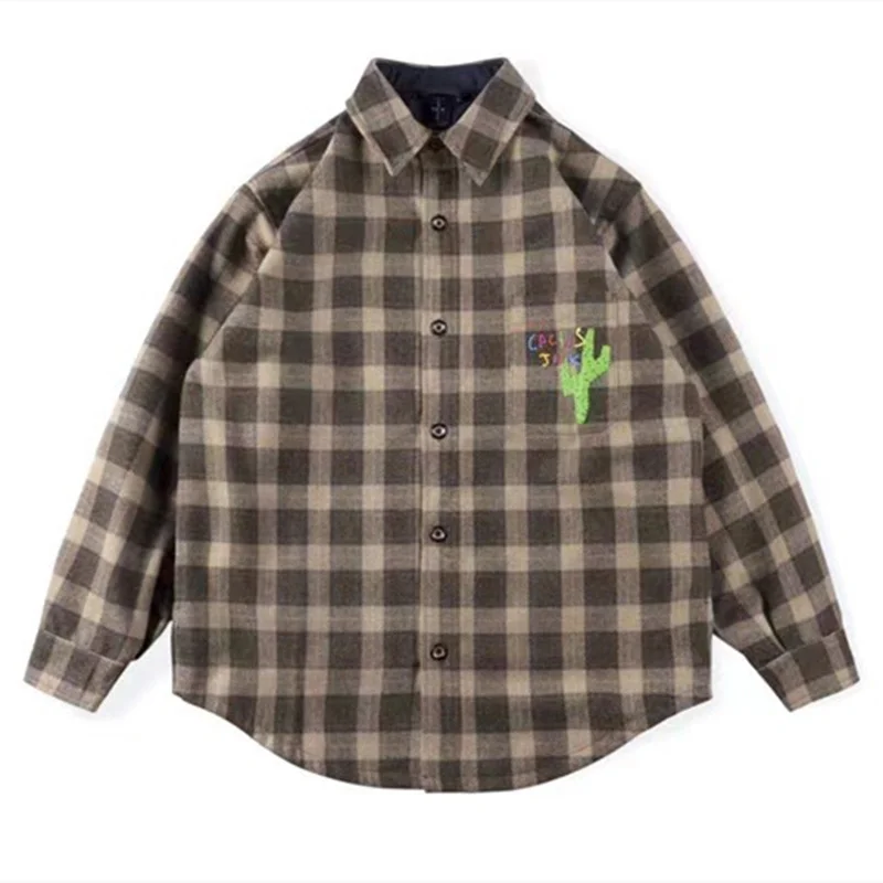 

Luxury high quality Brown Travis Scott ts Cactus Jack Pure Plaid Woolen Shirt Jacket oversized sweatshirt