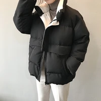 2021 women solid color padded coats warm female parkas winter jackets streetwear polyester zipper loose black patchwork overcoat