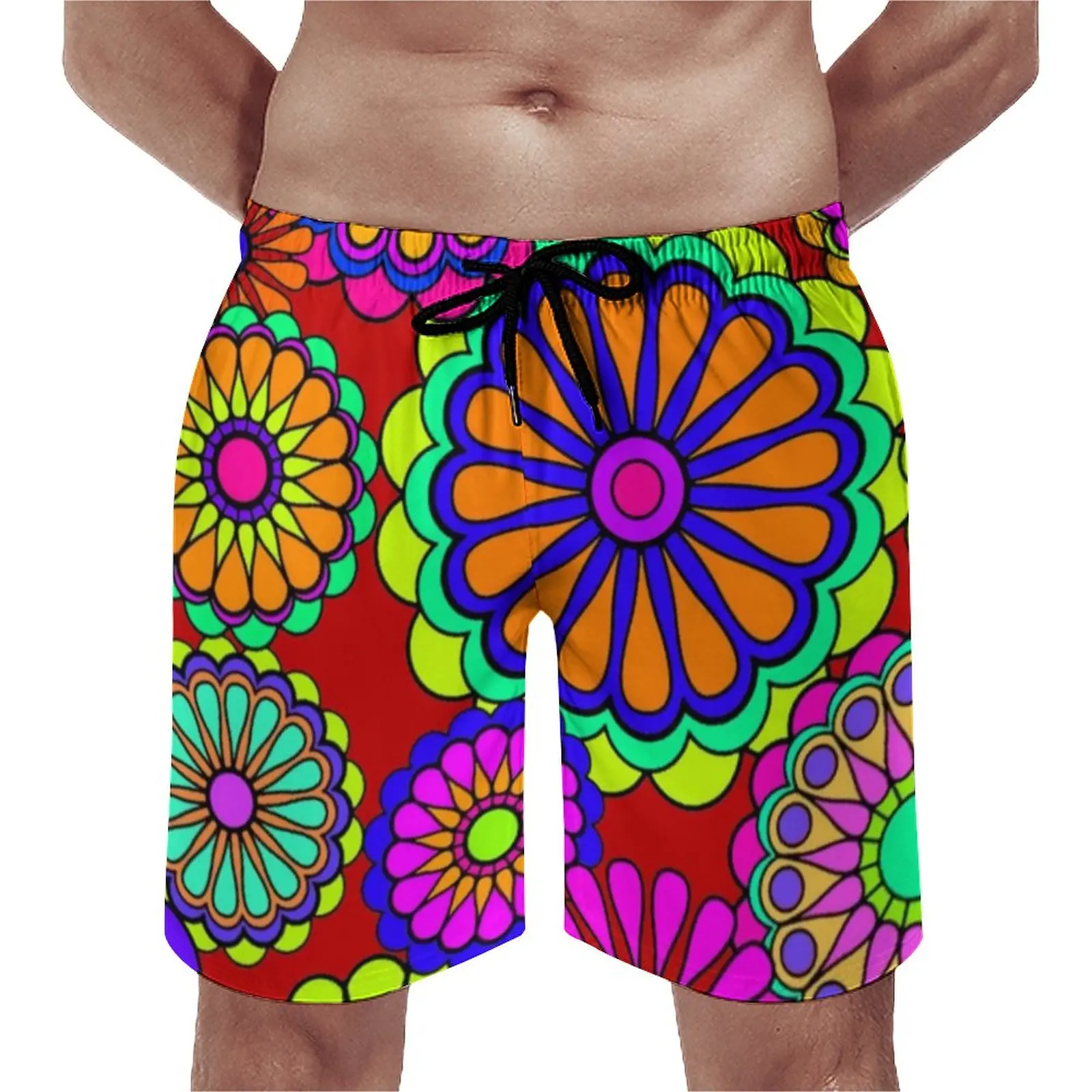 

Пляжные шорты для пляжа, Цветные Милые Гавайские плавки в стиле ретро, быстросохнущие спортивные модные бриджи с цветами в стиле хиппи